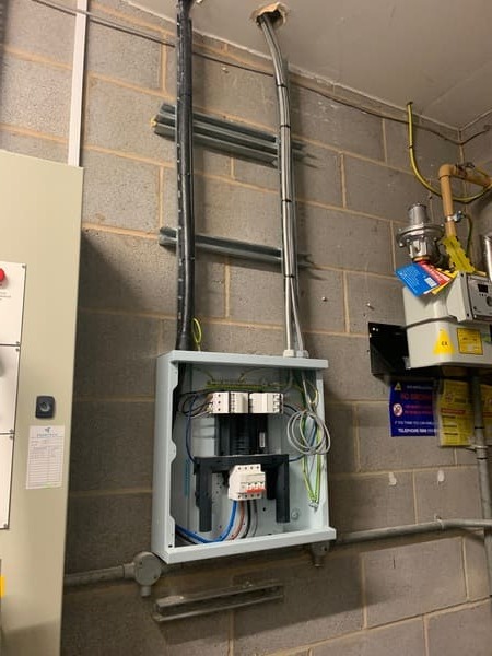 Three-phase distribution board installed by J-Tec Electrical Solutions in a commercial unit